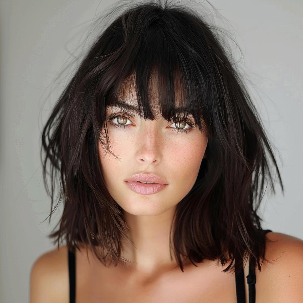 cabelo médio com franja para rosto quadrado