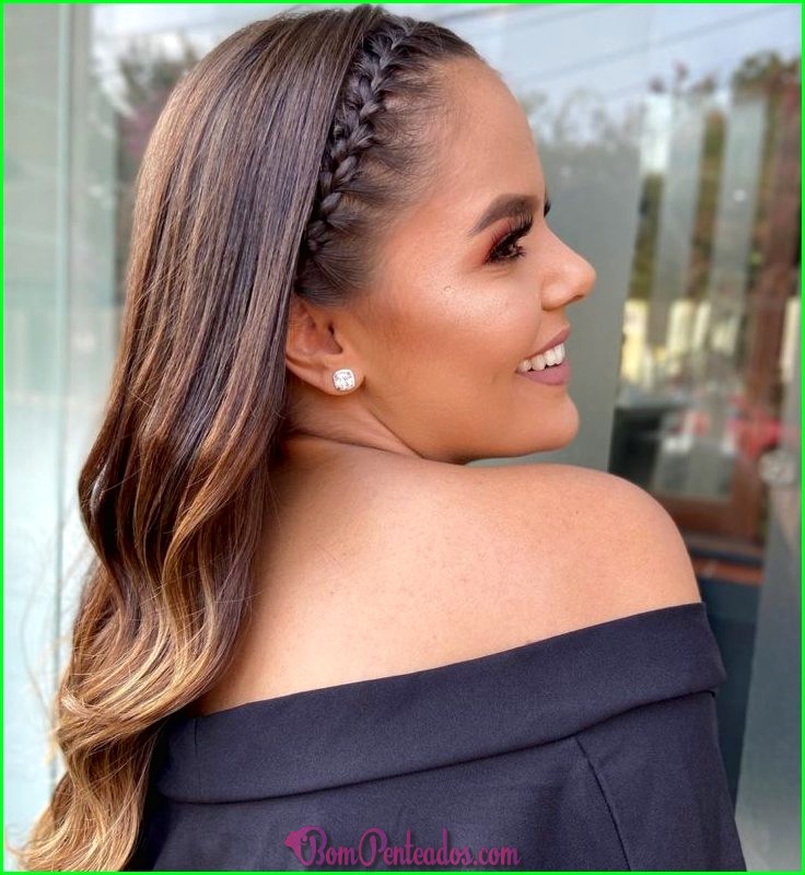 penteado com trança lateral e cabelo solto