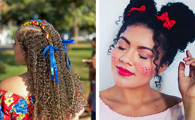 tutorial penteado junino cacheado