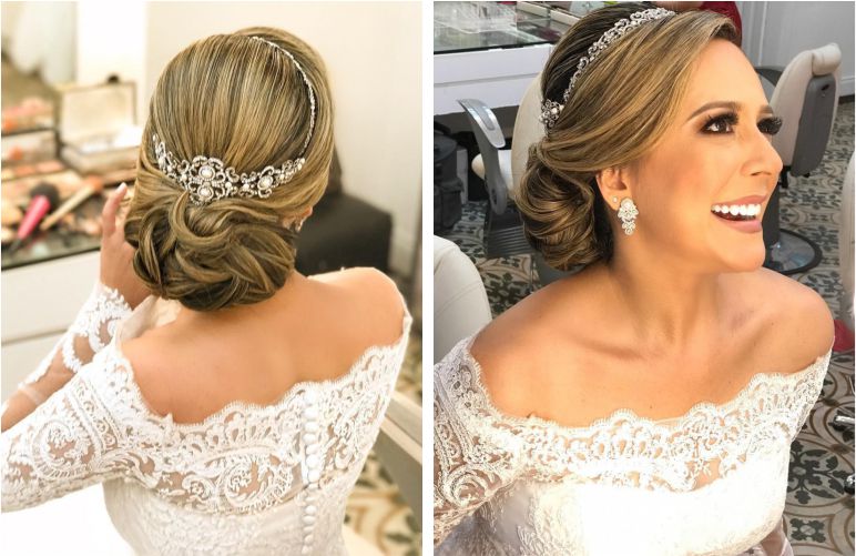 penteado noiva semi preso com véu