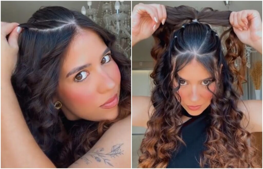 penteado semi preso cacheado