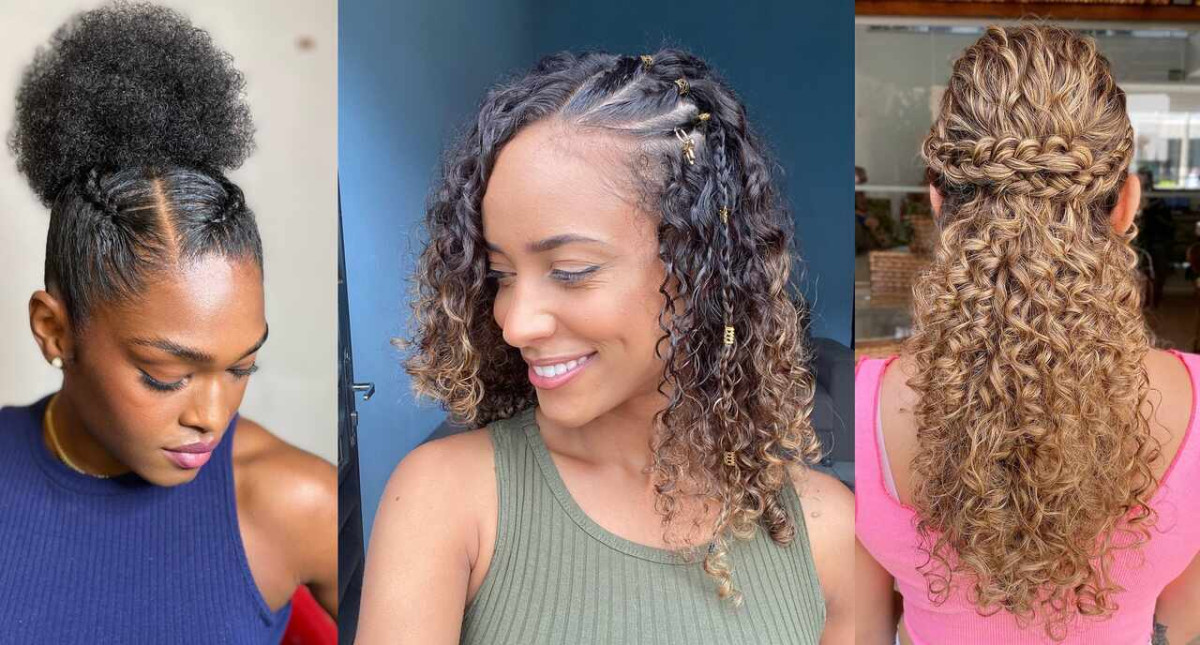 penteados para cabelo cacheado com trança