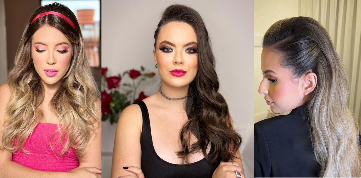 penteados elegantes cabelo liso solto