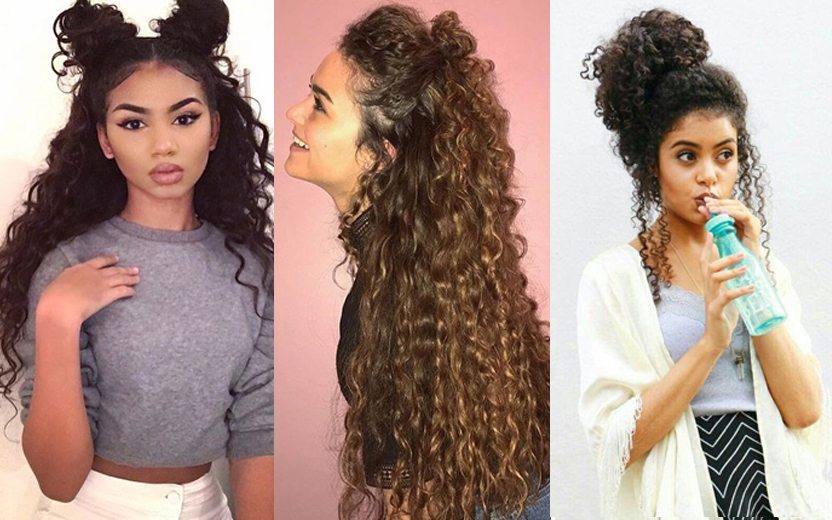 penteados para cabelo cacheado curto/médio/longo